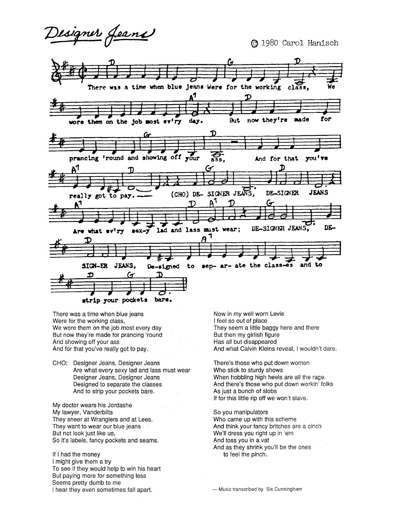 Designer Jeans Song by Carol Hanisch